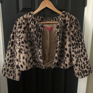 Betsy Johnson Faux Animal  Print Cropped Shrug